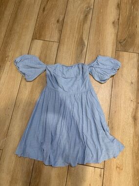 Xtraordinary Light Blue Off-Shoulder Puff Sleeve Dress